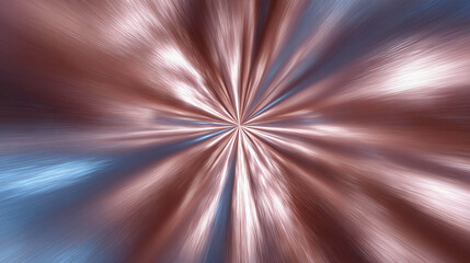 A ray of light explodes into the distance, creating a metallic sheen in a pink and gold color scheme, with concentric rays leading to a bright point on the horizon.