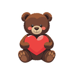 Obraz premium Cute Brown Teddy Bear Holding Red Heart Flat Vector