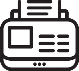 Icon of a Printer or Fax Machine with Paper Output and Control Panel on a White Background Keywords: printer, fax, machine, device, technology, office, equipment, printing, copying, scanning