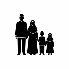 Happy Muslim family silhouette with father mother and two children vector illustration