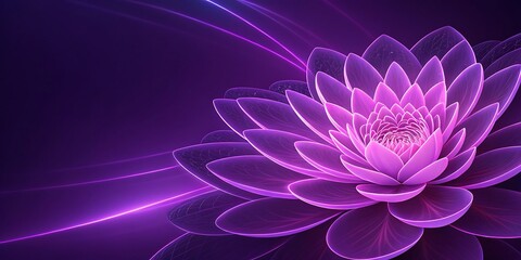 Majestic sacred geometry purple lotus flower emitting ethereal radiant light in dark mysterious environment