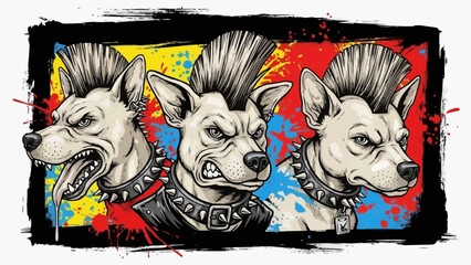 Punk rock dogs with mohawks and spiked collars