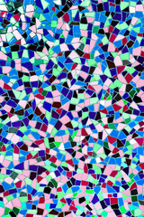 Colorful mosaic tile surface made of broken ceramic pieces forming abstract decorative pattern with vibrant colors artistic texture and playful creative mood