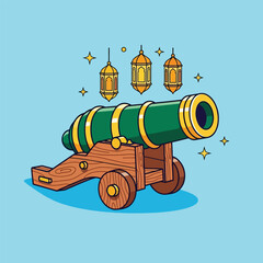 Ramadan Cannon and Lanterns Illustration.