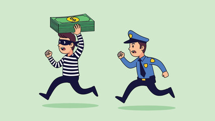 Thief Running with Money Bag Chased by Police Officer.