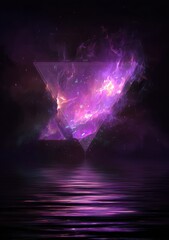 A geometric purple nebula reflected in water, showcasing cosmic artistry