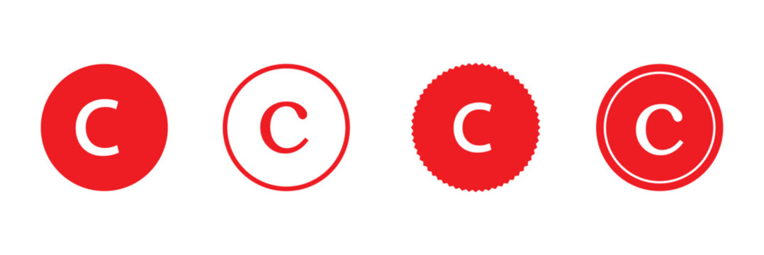 copyright icon set. C Symbol trademark icon. Copyright mark symbol icon. Smart mark and trademark right