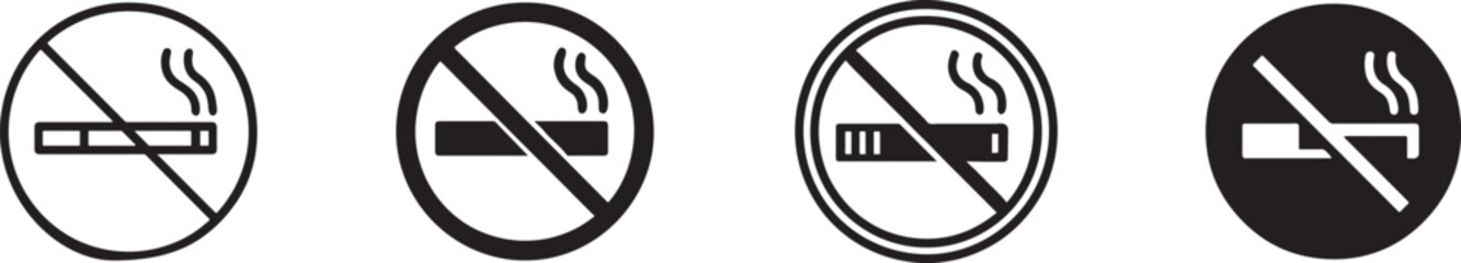 No smoke icon and stop smoking symbol in clean silhouette style for health warning signs. © IconNest