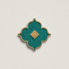 A textured teal, gold, and tan quatrefoil design, centered on a light beige backdrop