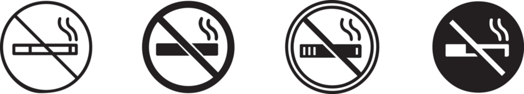 No smoke icon and stop smoking symbol in clean silhouette style for health warning signs.