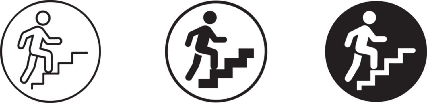 Stairs going up icon set in silhouette style for climbing, walking, progress, and growth.