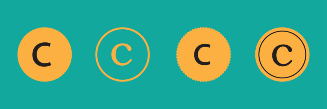 copyright icon set. C Symbol trademark icon. Copyright mark symbol icon. Smart mark and trademark right
