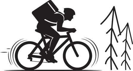 Silhouetted cyclist riding through a serene forest