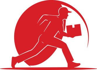 Determined courier delivering package in motion