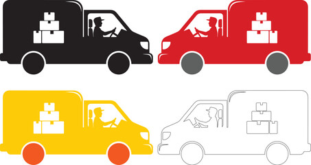 Four colorful delivery trucks ready for logistics and transportation