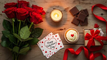 Heartfelt Valentine&rsquo;s Day Flat Lay with Roses and Gifts