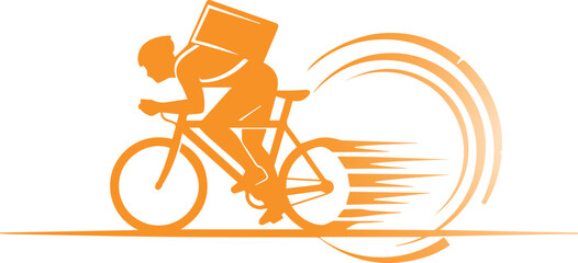 Delivery rider speeding on bicycle with package