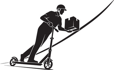 Delivery rider balancing package on scooter