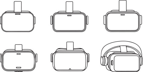 Collection of virtual reality headsets displaying different designs and features