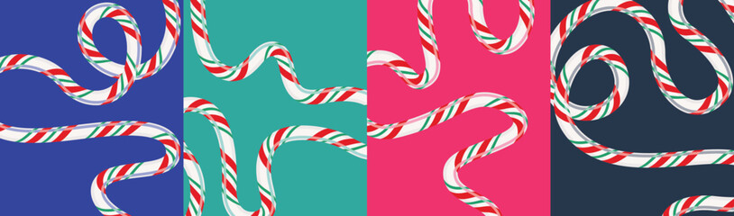 Festive swirling candy cane ribbons on a cheerful multicolor backdrop