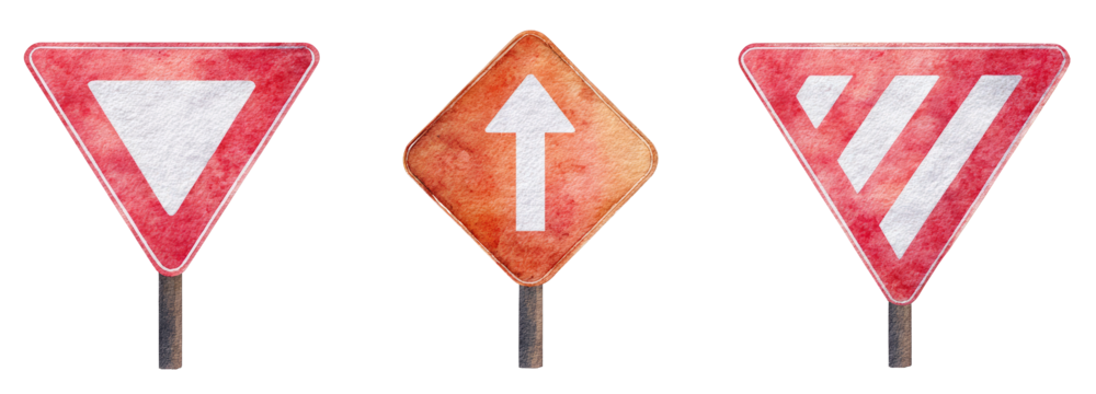 Traffic sign illustrations road safety transparent background digital art - Powered by Adobe