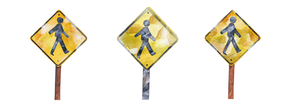 Pedestrian crossing signs urban setting digital art transparent background - Powered by Adobe