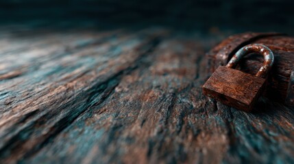 An artistic close-up shot of a rusty padlock on an aged wooden surface, emphasizing the allure of decay and the beauty found in imperfections.