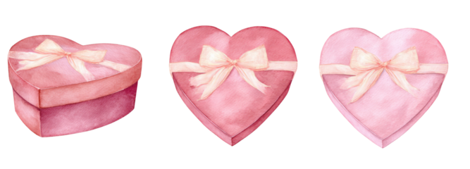 Delicate heart-shaped gift boxes transparent background romantic mood