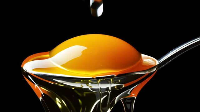 Egg yolk on a spoon with dark background close up shot