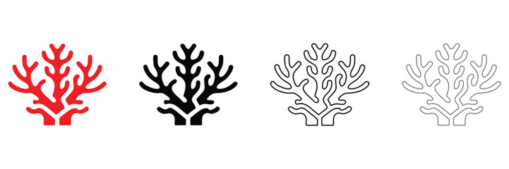 sea coral icon vector set, coral reef ocean plant vector, silhouette and line art