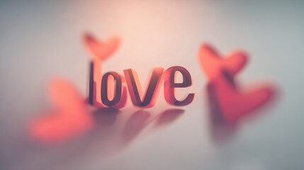 Heart shape and love word on blurred gradient color background for Valentine's Day concept in minimalist 3D rendering vector graphic design.