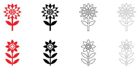 flower vector icon set, exotic beautiful flower vector, silhouette and line art