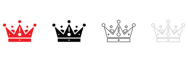 royal crown icon vector set, king queen crown tiara vector, silhouette and line art