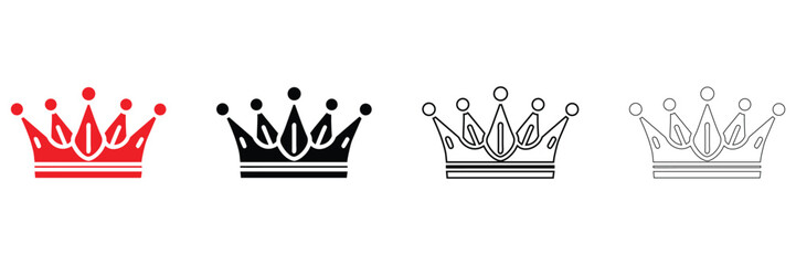 royal crown icon vector set, king queen crown tiara vector, silhouette and line art