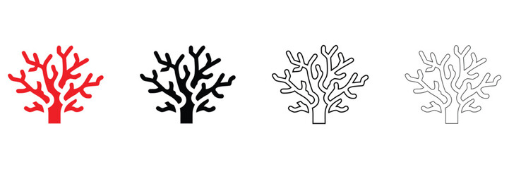sea coral icon vector set, coral reef ocean plant vector, silhouette and line art