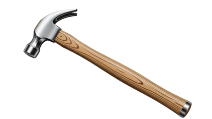 Silver Hammer with Wooden Handle on Black Background