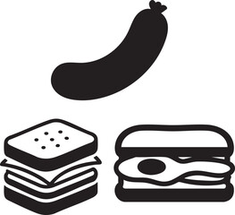 Fototapeta premium banana Sandwich Food Icons Set Silhouette on White Background