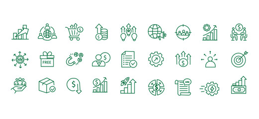 Increase sales icon set. Editable line icons. Vector illustration.