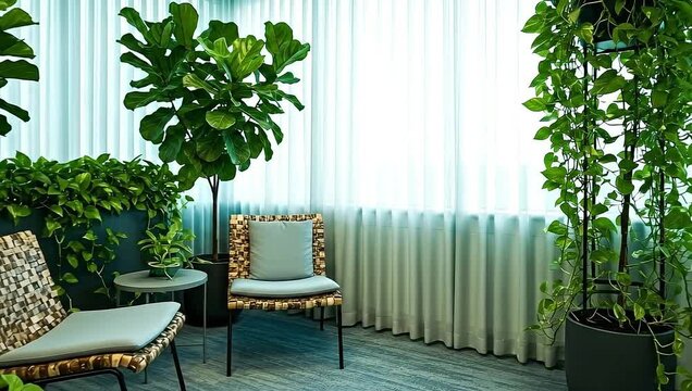 Indoor Oasis - A Serene Retreat with Lush Greenery and Stylish Seating.