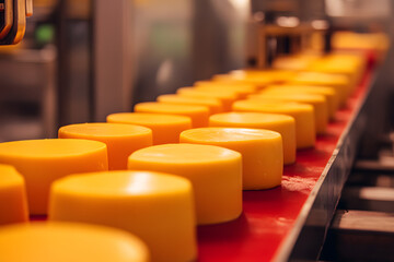Cheddar cheese production happening efficiently in a modern factory - the industrial side of food processing 