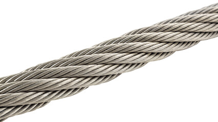 Strong steel wire rope or metal cable for industrial isolated on transparent background