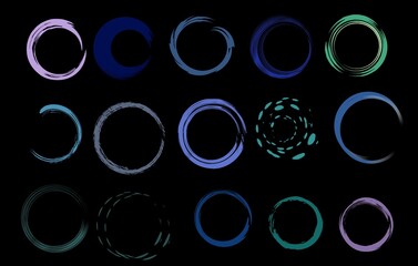 Abstract Circular Brush Strokes on Black Background &ndash; Minimal Modern Ring Elements