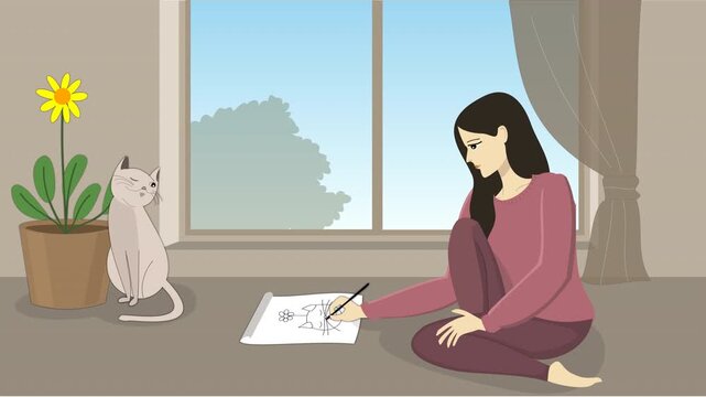 young woman sketching on paper
