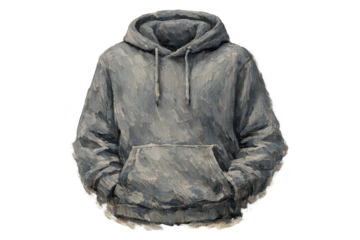 Gray sweatshirt hoodie with transparent background artistic style look.