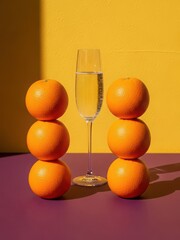 Champagne and oranges still life