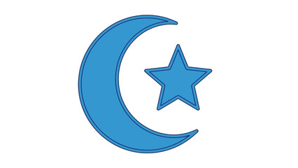 Obraz premium Blue crescent moon and star icon on white background