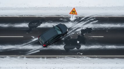 A car skidding on a snowy road