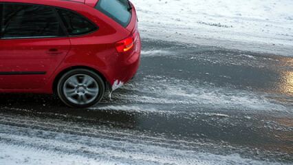 A car skidding on a snowy road