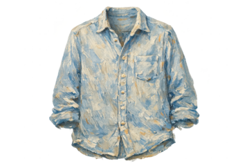Artistic shirt illustration on transparent background, blue and white