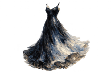 Painted dress in black and white on a transparent background image here.